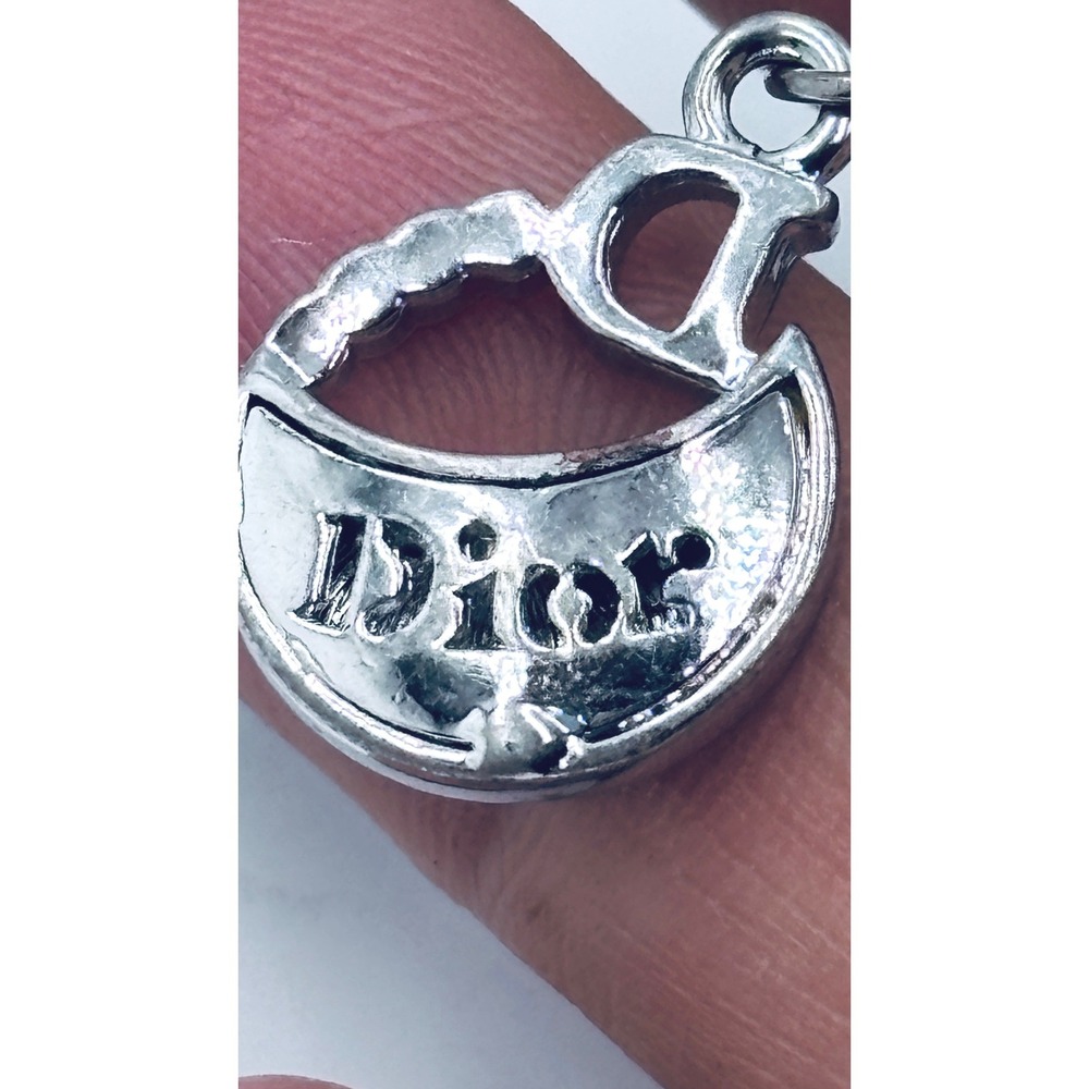 Christian Dior Silver Crystal Moon Saddle Bag Charm Bracelet Logo D Pendant 4in - Picture 5 of 6